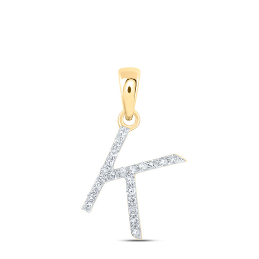 0.09 Ctw Natural Diamond Thin Initial Letter K Pendant in 10k Yellow Gold