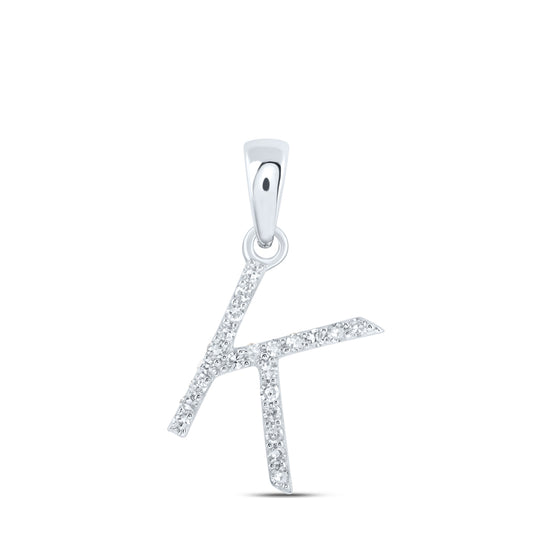 0.09 Ctw Natural Diamond Thin Initial Letter K Pendant in 10k White Gold