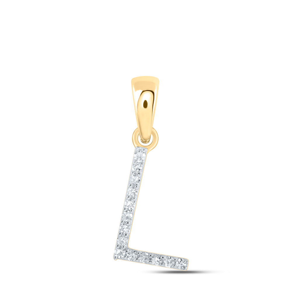 0.06 Ctw Natural Diamond Thin Initial Letter L Pendant in 10k Yellow Gold