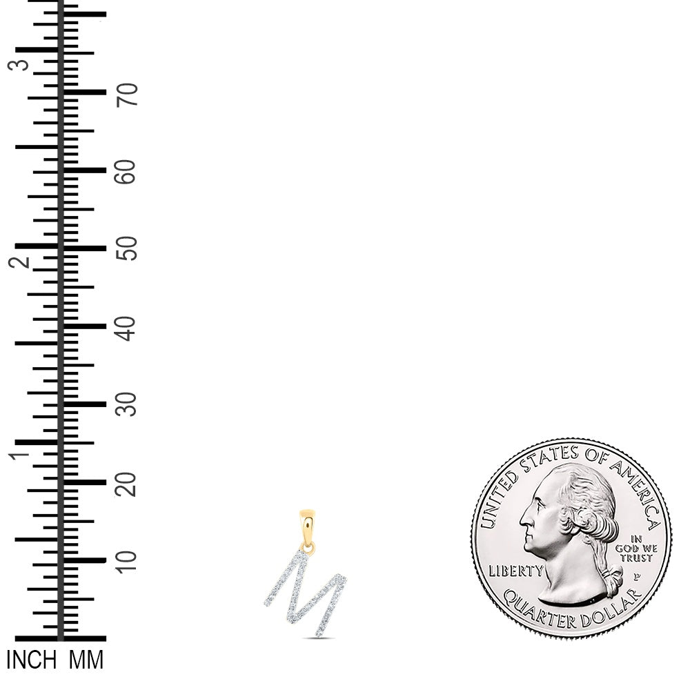 0.15 Ctw Natural Diamond Thin Initial Letter M Pendant in 10k Yellow Gold