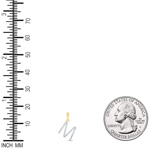 0.15 Ctw Natural Diamond Thin Initial Letter M Pendant in 10k Yellow Gold