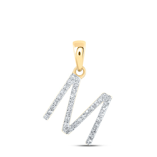 0.15 Ctw Natural Diamond Thin Initial Letter M Pendant in 10k Yellow Gold