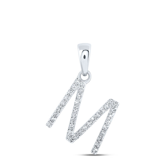 0.15 Ctw Natural Diamond Thin Initial Letter M Pendant in 10k White Gold