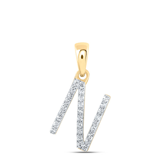 0.11 Ctw Natural Diamond Thin Initial Letter N Pendant in 10k Yellow Gold