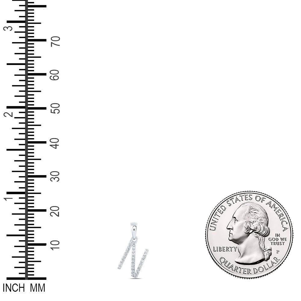 0.11 Ctw Natural Diamond Thin Initial Letter N Pendant in 10k White Gold