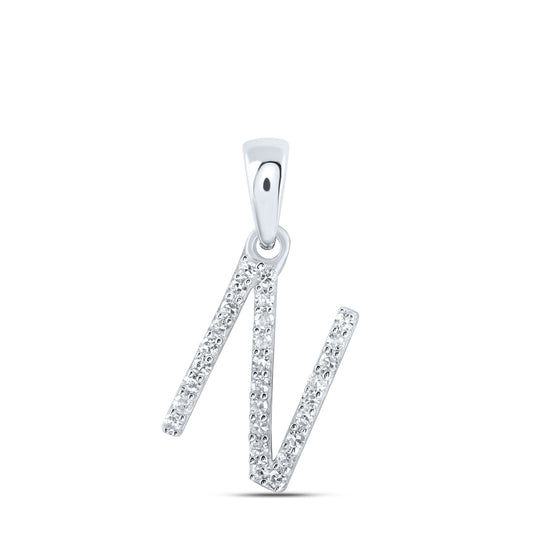 0.11 Ctw Natural Diamond Thin Initial Letter N Pendant in 10k White Gold