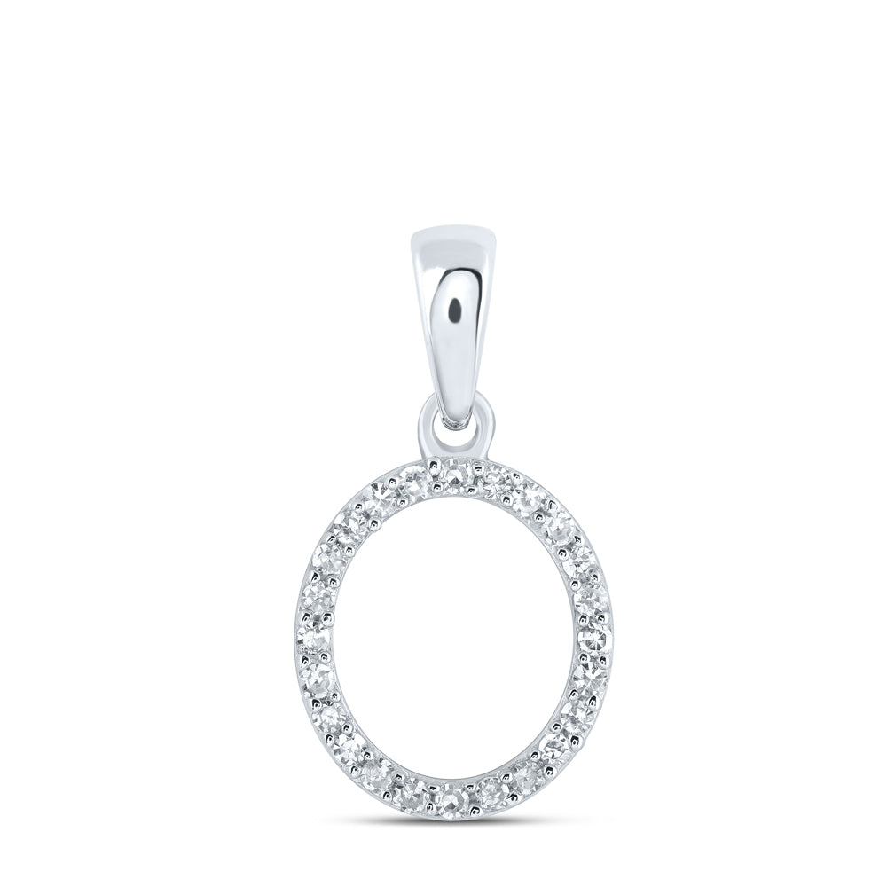 0.1 Ctw Natural Diamond Thin Initial Letter O Pendant in 10k White Gold