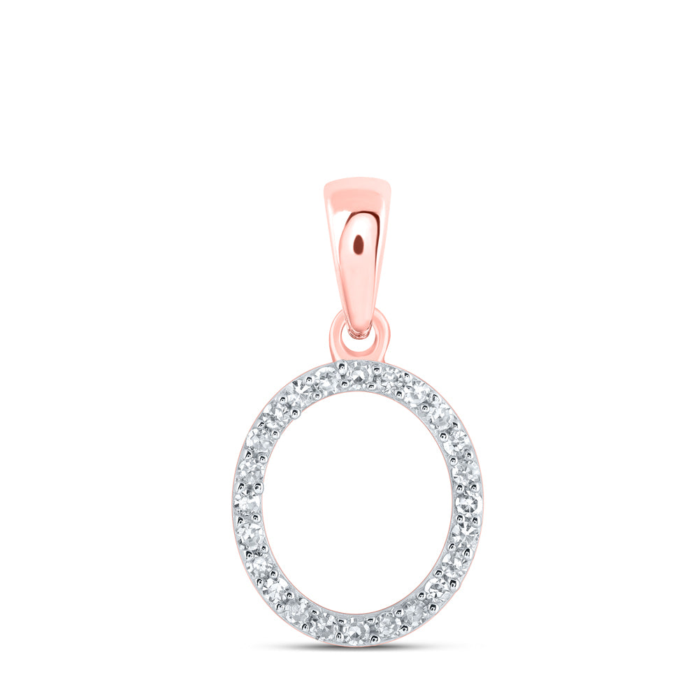 0.1 Ctw Natural Diamond Thin Initial Letter O Pendant in 10k Rose Gold