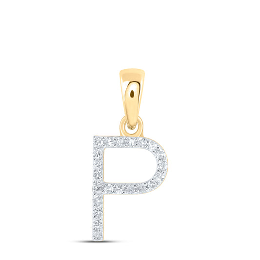 0.09 Ctw Natural Diamond Thin Initial Letter P Pendant in 10k Yellow Gold