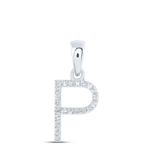 0.09 Ctw Natural Diamond Thin Initial Letter P Pendant in 10k White Gold