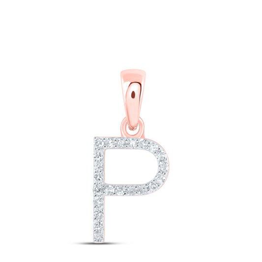 0.09 Ctw Natural Diamond Thin Initial Letter P Pendant in 10k Rose Gold