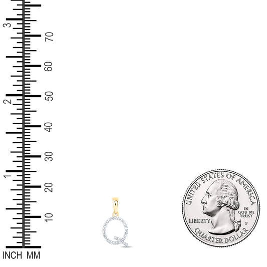 0.12 Ctw Natural Diamond Thin Initial Letter Q Pendant in 10k Yellow Gold