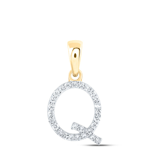 0.12 Ctw Natural Diamond Thin Initial Letter Q Pendant in 10k Yellow Gold