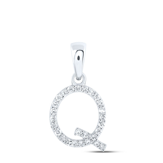 0.12 Ctw Natural Diamond Thin Initial Letter Q Pendant in 10k White Gold