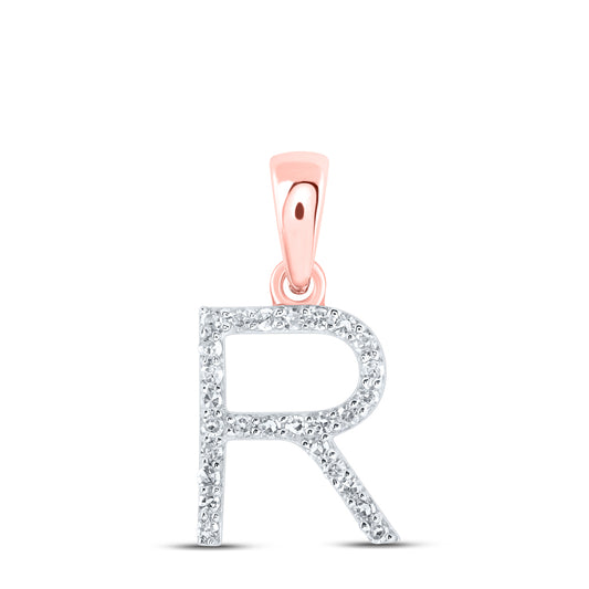 0.11 Ctw Natural Diamond Thin Initial Letter R Pendant in 10k Rose Gold