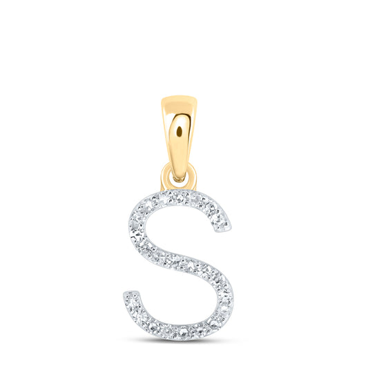 0.09 Ctw Natural Diamond Thin Initial Letter S Pendant in 10k Yellow Gold