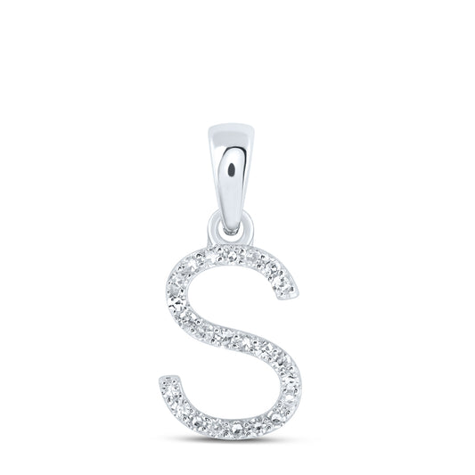 0.09 Ctw Natural Diamond Thin Initial Letter S Pendant in 10k White Gold
