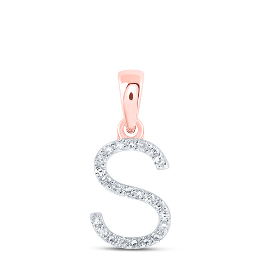 0.09 Ctw Natural Diamond Thin Initial Letter S Pendant in 10k Rose Gold