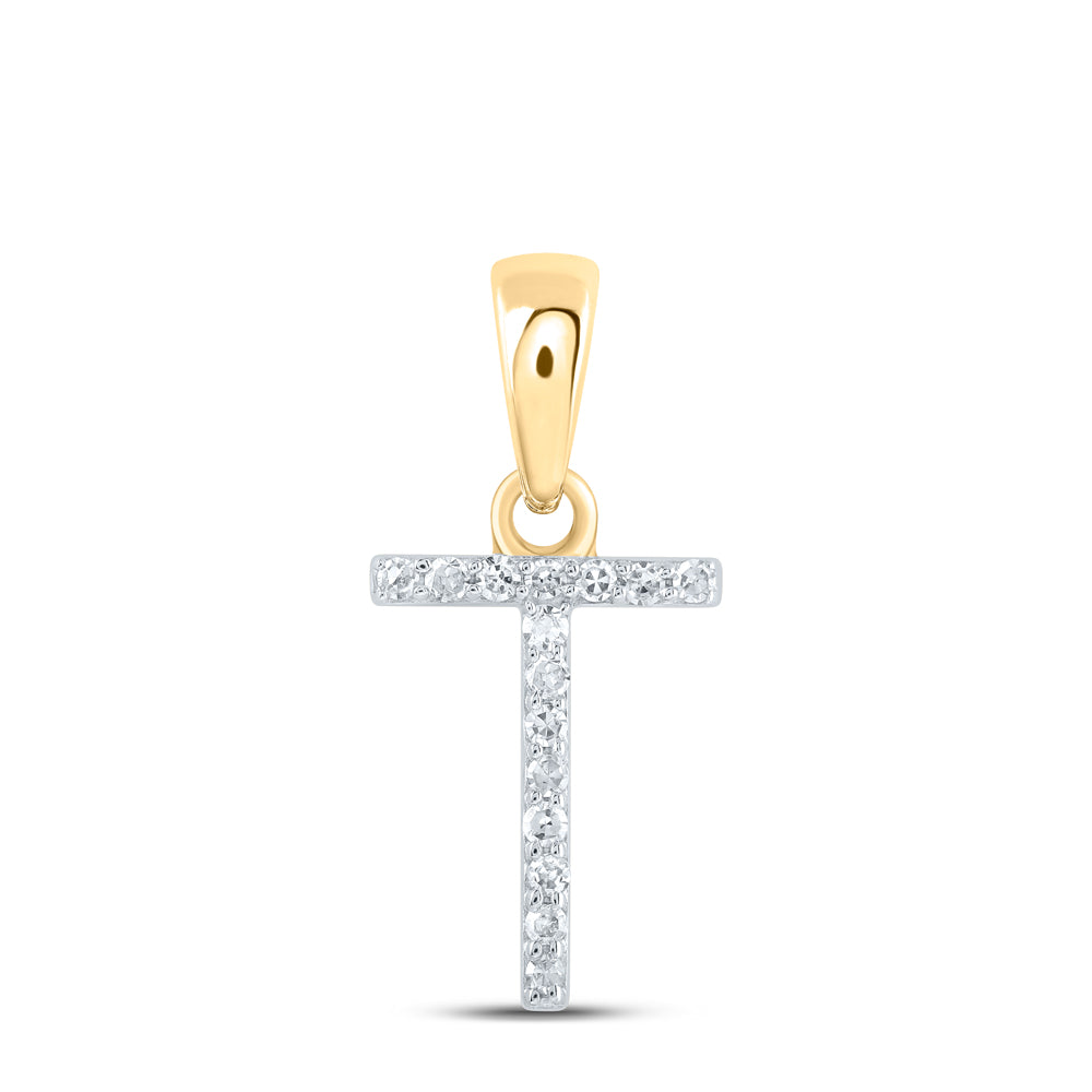 0.06 Ctw Natural Diamond Thin Initial Letter T Pendant in 10k Yellow Gold
