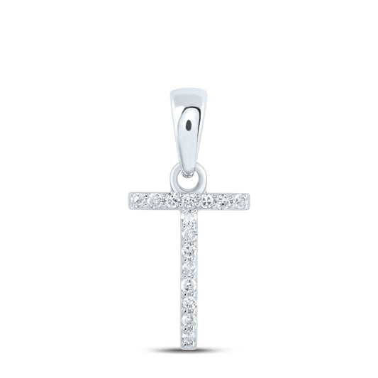 0.06 Ctw Natural Diamond Thin Initial Letter T Pendant in 10k White Gold