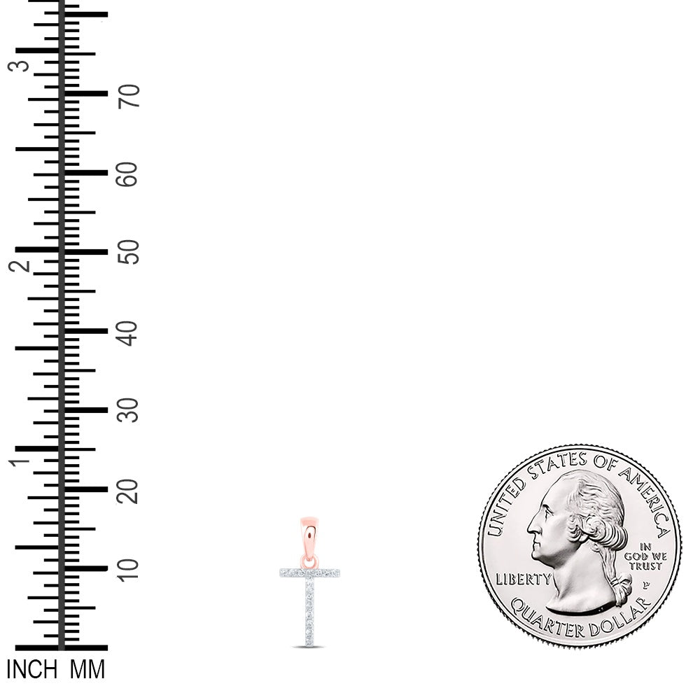 0.06 Ctw Natural Diamond Thin Initial Letter T Pendant in 10k Rose Gold