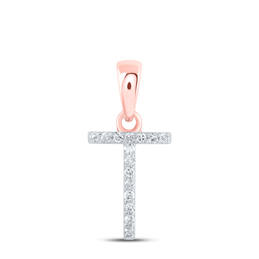 0.06 Ctw Natural Diamond Thin Initial Letter T Pendant in 10k Rose Gold