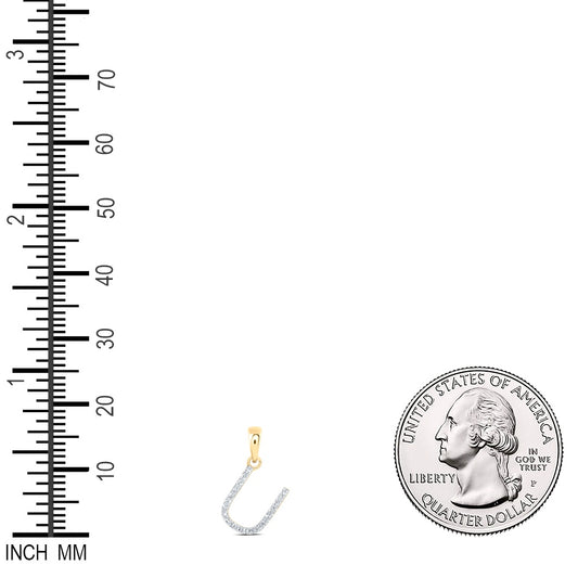 0.08 Ctw Natural Diamond Thin Initial Letter U Pendant in 10k Yellow Gold