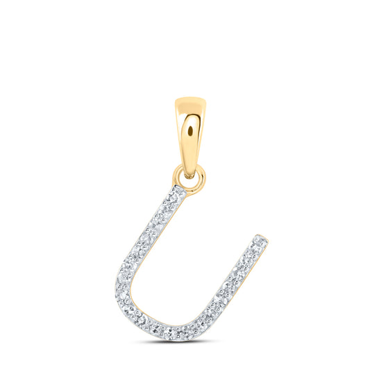 0.08 Ctw Natural Diamond Thin Initial Letter U Pendant in 10k Yellow Gold