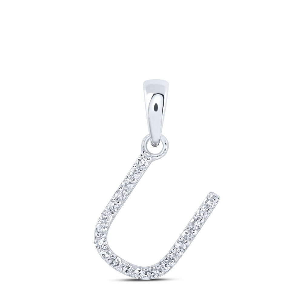 0.08 Ctw Natural Diamond Thin Initial Letter U Pendant in 10k White Gold