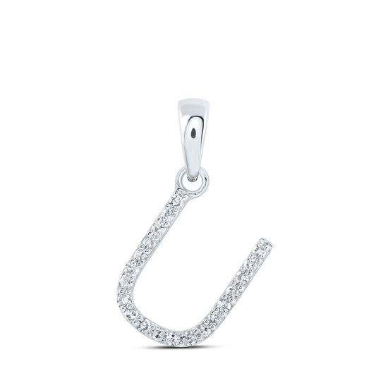 0.08 Ctw Natural Diamond Thin Initial Letter U Pendant in 10k White Gold