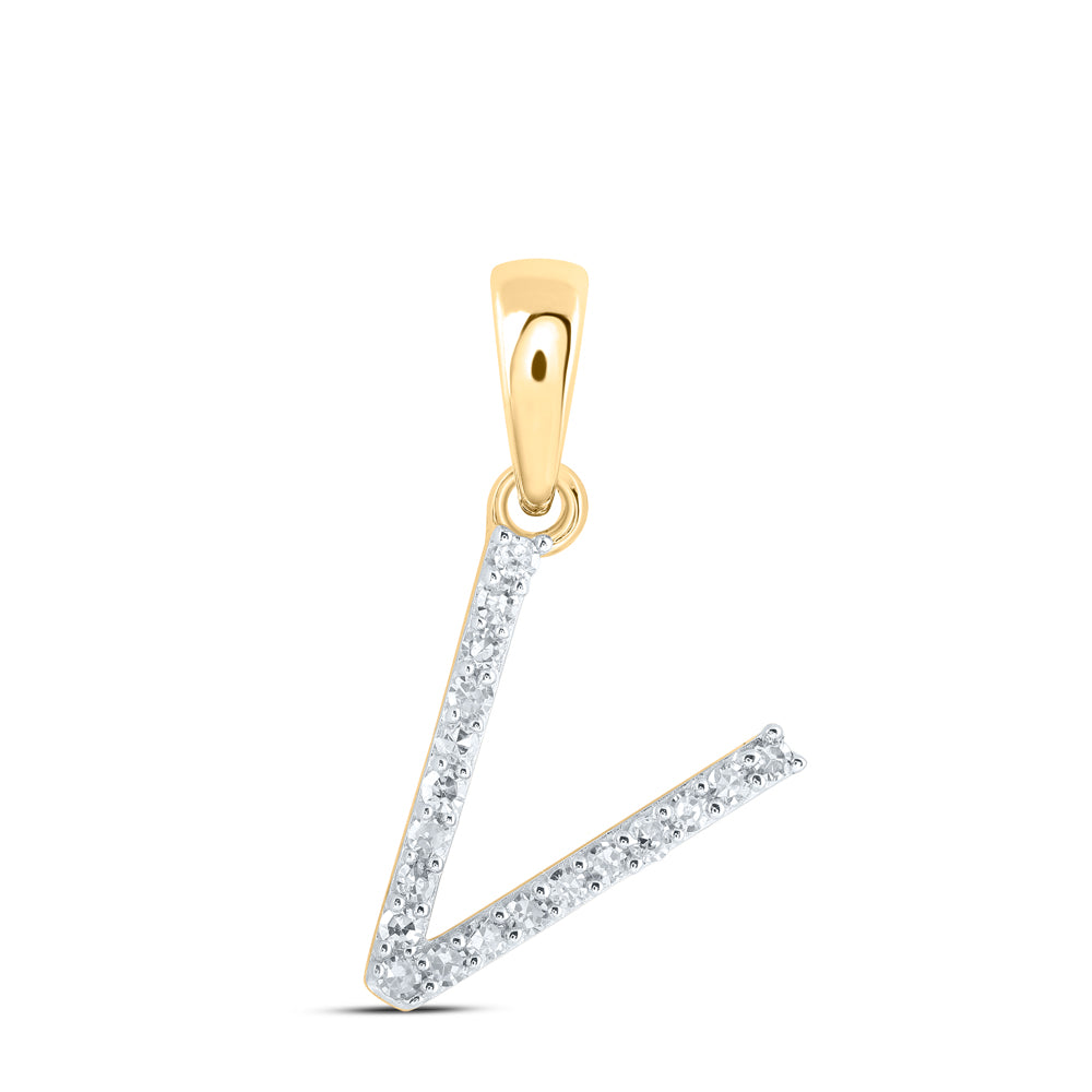 0.08 Ctw Natural Diamond Thin Initial Letter V Pendant in 10k Yellow Gold
