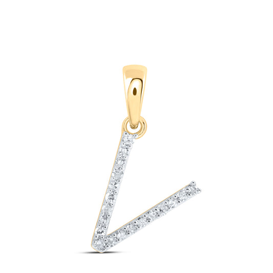 0.08 Ctw Natural Diamond Thin Initial Letter V Pendant in 10k Yellow Gold