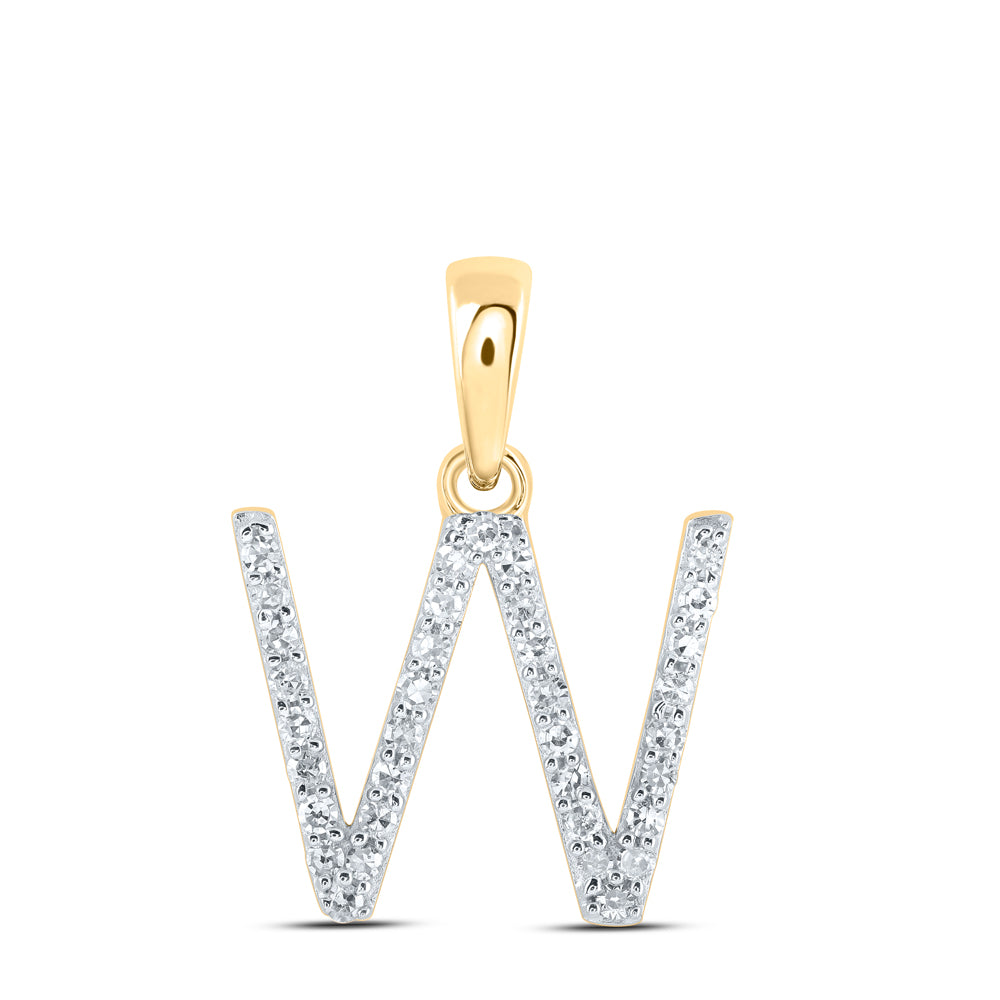 0.14 Ctw Natural Diamond Thin Initial Letter W Pendant in 10k Yellow Gold