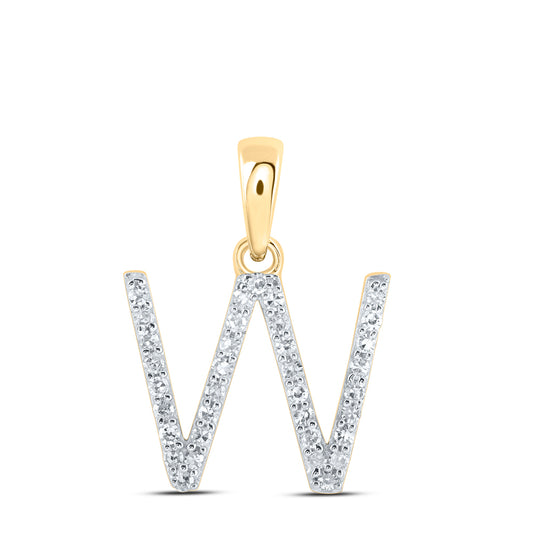 0.14 Ctw Natural Diamond Thin Initial Letter W Pendant in 10k Yellow Gold