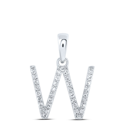 0.14 Ctw Natural Diamond Thin Initial Letter W Pendant in 10k White Gold