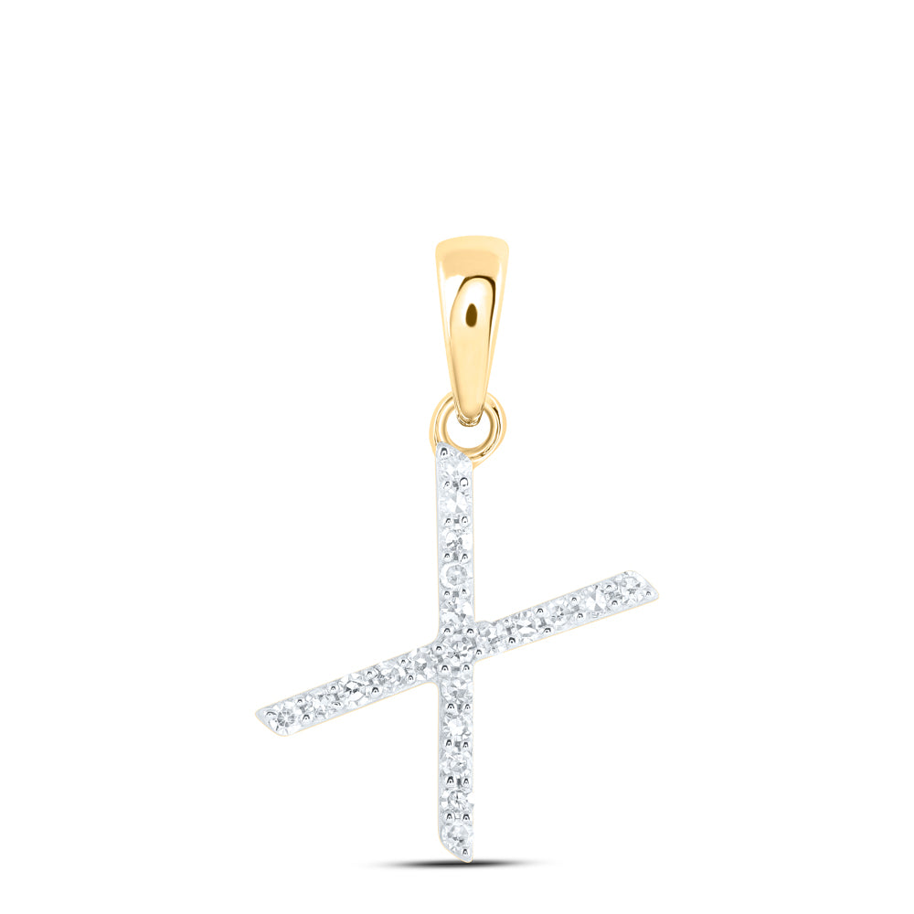 0.09 Ctw Natural Diamond Thin Initial Letter X Pendant in 10k Yellow Gold