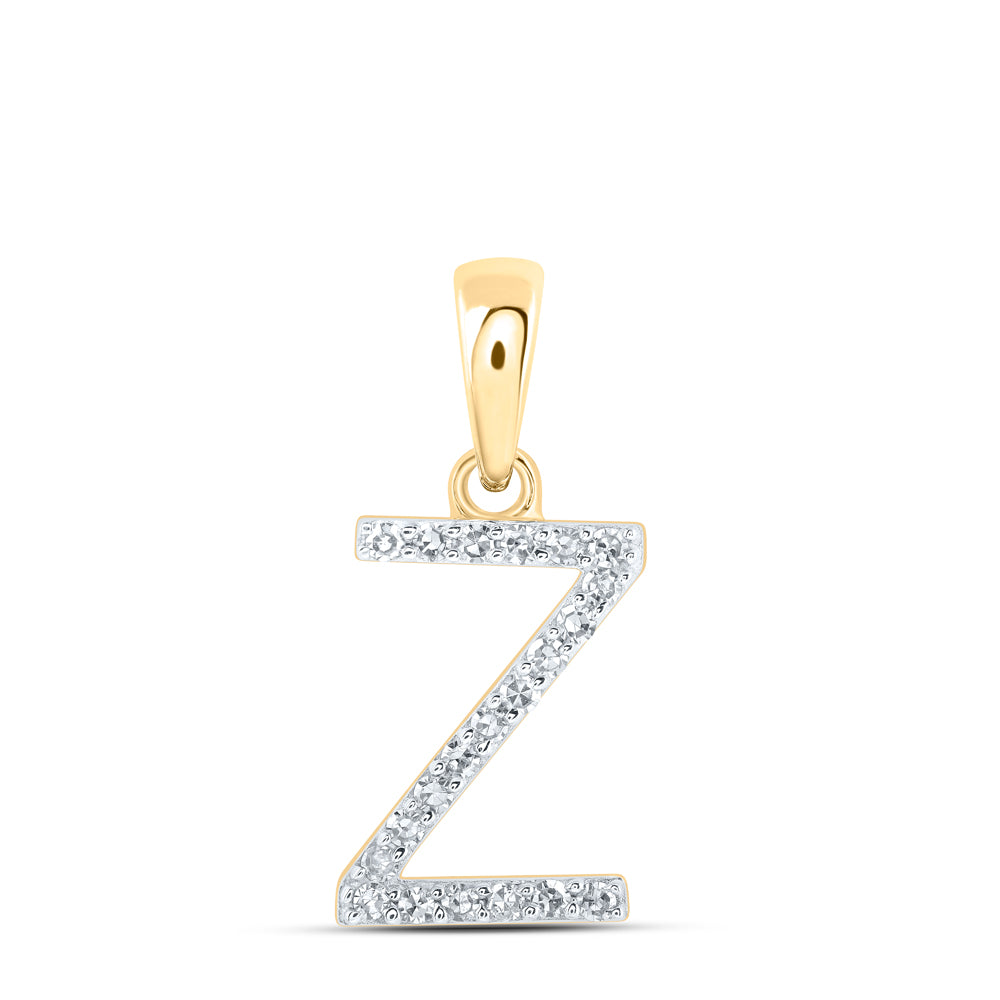 0.09 Ctw Natural Diamond Thin Initial Letter Z Pendant in 10k Yellow Gold