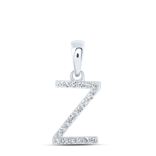 0.09 Ctw Natural Diamond Thin Initial Letter Z Pendant in 10k White Gold