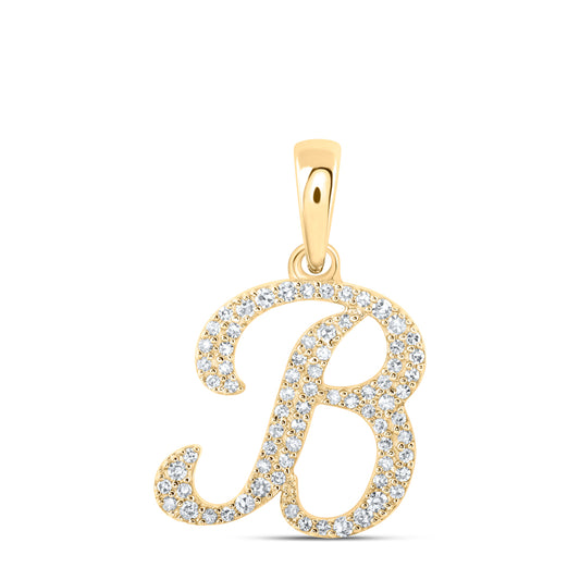 0.18 Ctw Natural Diamond Cursive Initial Letter B Pendant in 10k Yellow Gold