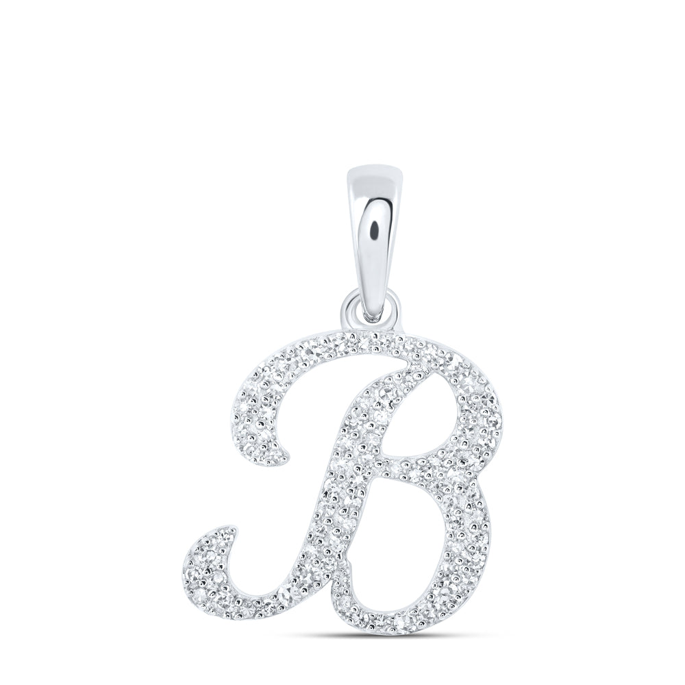 0.18 Ctw Natural Diamond Cursive Initial Letter B Pendant in 10k White Gold