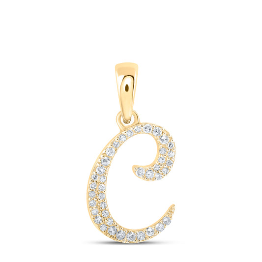 0.11 Ctw Natural Diamond Cursive Initial Letter C Pendant in 10k Yellow Gold