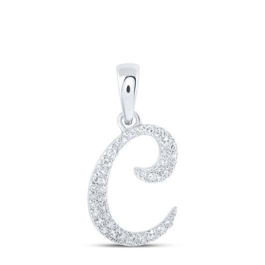 0.11 Ctw Natural Diamond Cursive Initial Letter C Pendant in 10k White Gold
