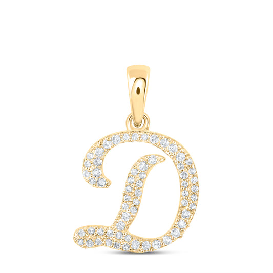 0.2 Ctw Natural Diamond Cursive Initial Letter D Pendant in 10k Yellow Gold