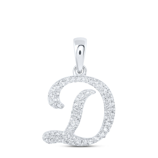 0.2 Ctw Natural Diamond Cursive Initial Letter D Pendant in 10k White Gold