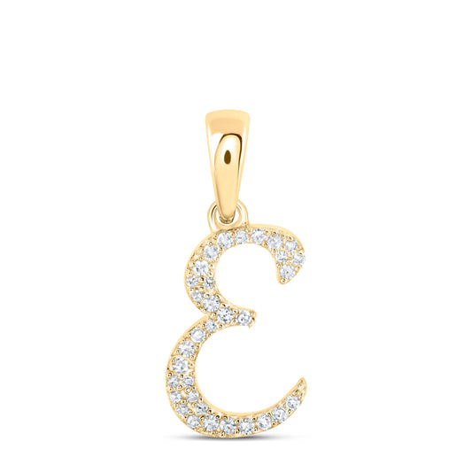0.12 Ctw Natural Diamond Cursive Initial Letter E Pendant in 10k Yellow Gold