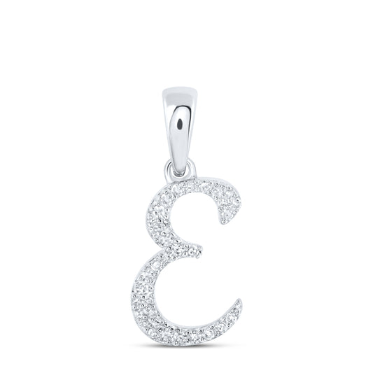 0.12 Ctw Natural Diamond Cursive Initial Letter E Pendant in 10k White Gold