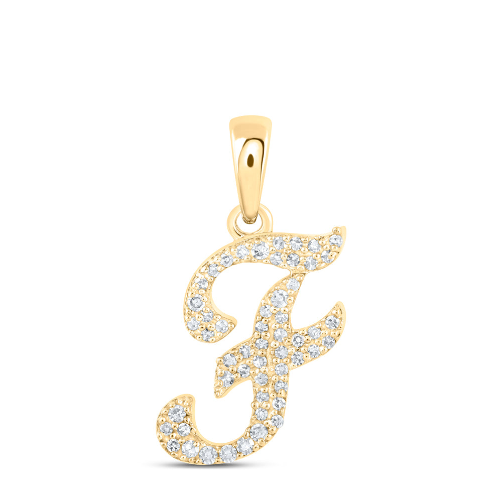 0.12 Ctw Natural Diamond Hiphop Initial Letter F Pendant in 10k Yellow Gold