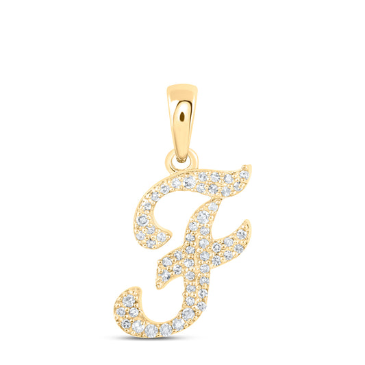 0.12 Ctw Natural Diamond Hiphop Initial Letter F Pendant in 10k Yellow Gold