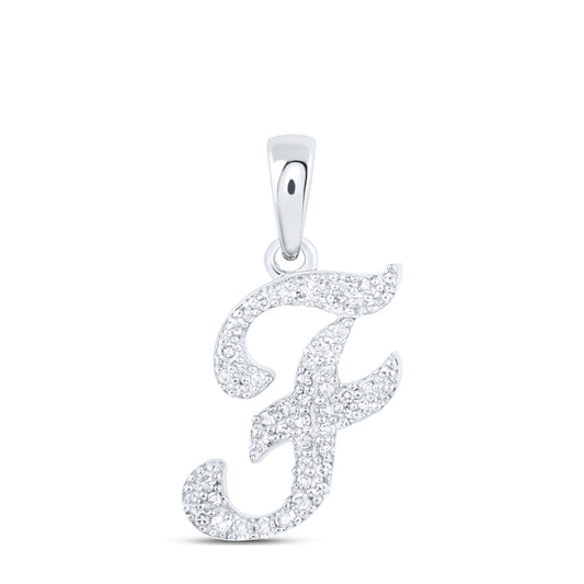 0.12 Ctw Natural Diamond Hiphop Initial Letter F Pendant in 10k White Gold