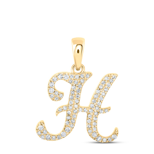 0.18 Ctw Natural Diamond Cursive Initial Letter H Pendant in 10k Yellow Gold